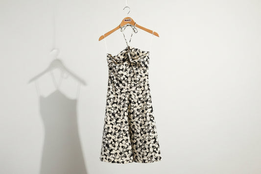 Vintage 70s Floral Handmade Dress White Black Floral Size D1