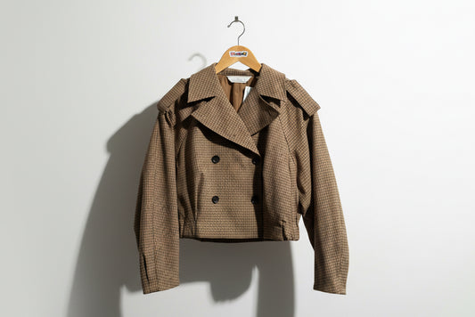 Rokh Cropped Brown Plaid Jacket Ladies Size S