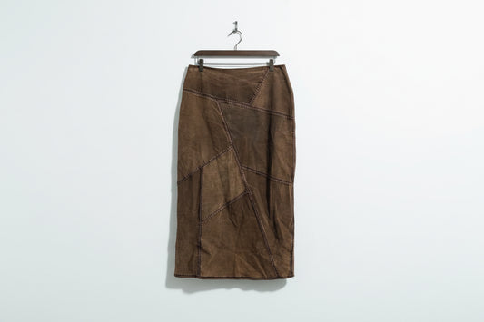 S.M.H. Brown Patchwork Suede Maxi Skirt Size 14