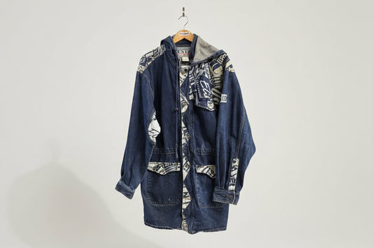 Vintage “Used” Brand Long Denim Jacket Blue Men’s Size L