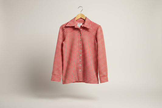 Vintage Button Up Gingham Red/White Ladies Size M/L