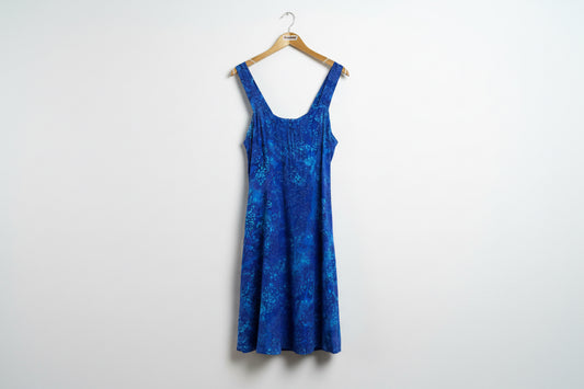 Bali Batiks Midi Dress Hand Painted Rayon Beaded Blue Size M