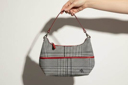 Lauren Ralph Lauren Purse Patent Trim Houndstooth Black/White/Red