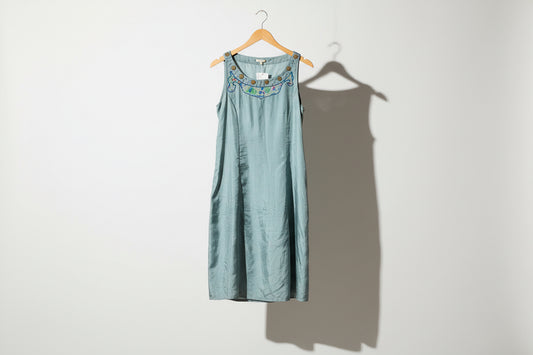 NOA NOA Vintage Tank Dress AS-IS Midi Silk Embroidered Pale Blue Size S