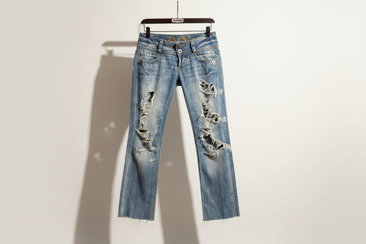 B & Joy Jeans Y2K Low Rise Distressed Blue Size 27