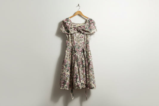Vintage 70s Floral and Belted Midi Dress Size S