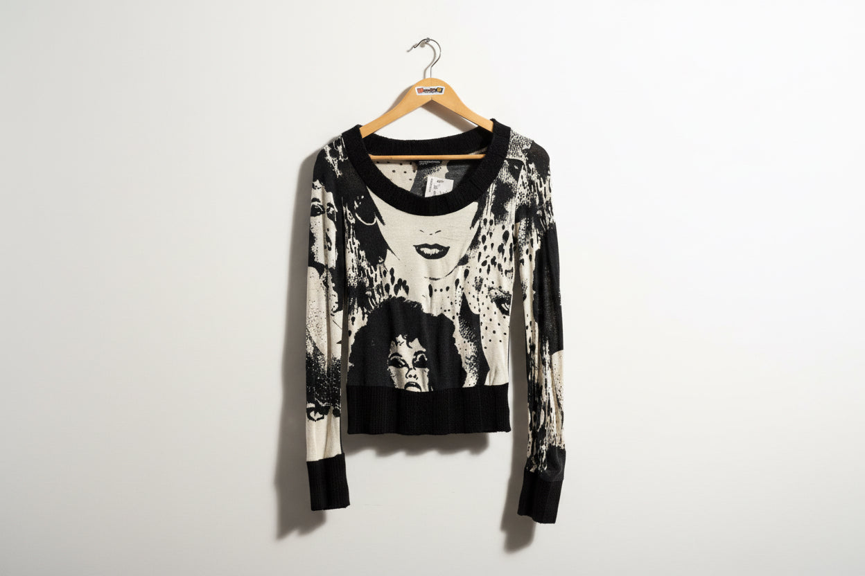 Solo Tu Top Knit Trim Faces Black/White Ladies Size S