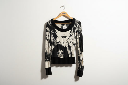 Solo Tu Top Knit Trim Faces Black/White Ladies Size S