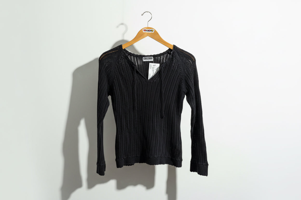 Giordano Sweater Top Wide Knit V Neck Black Ladies Size M