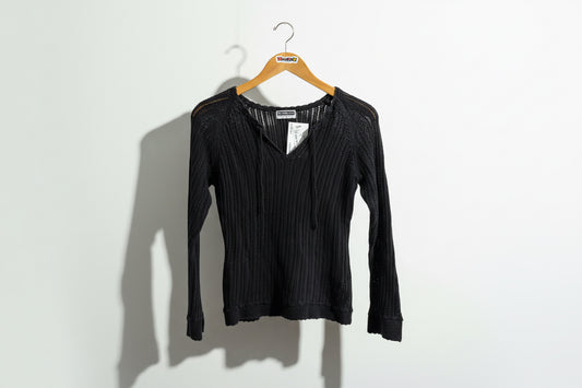 Giordano Sweater Top Wide Knit V Neck Black Ladies Size M