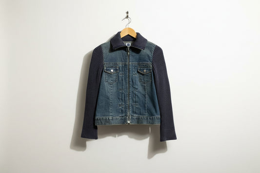 Gap Vintage Denim Jacket Cotton Knit Collar/Sleeves Blue Ladies Size S