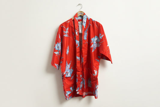 Made in Hawaii Vintage Cardigan/House Coat Floral Red/Blue Ladies Size L