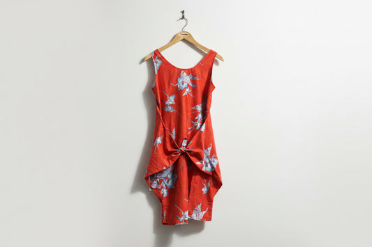 Made in Hawaii Vintage Tank Dress Floral Waist Tie Red/Blue Size L