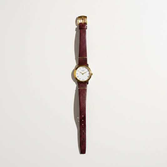 Gucci Vintage Watch Leather Band Maroon/Gold