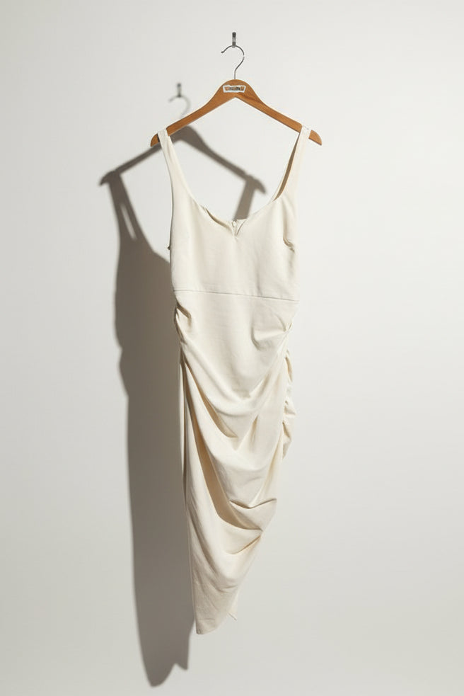 NWT Cinq a Sept Midi Dress Tank Rouched Asymmetrical White Size 14