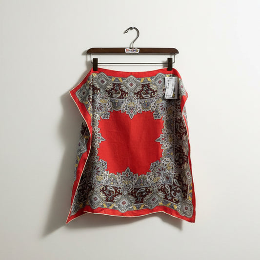 Vintage Hand Rolled Silk Scarf Red Brogue Pattern