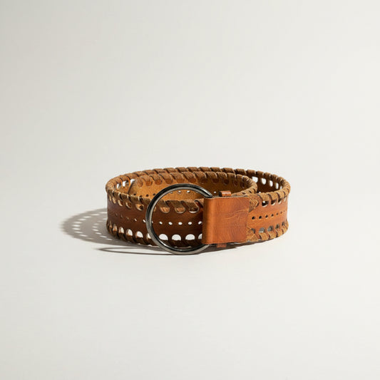 Vintage Brown Leather Wide Belt Ladies Size L