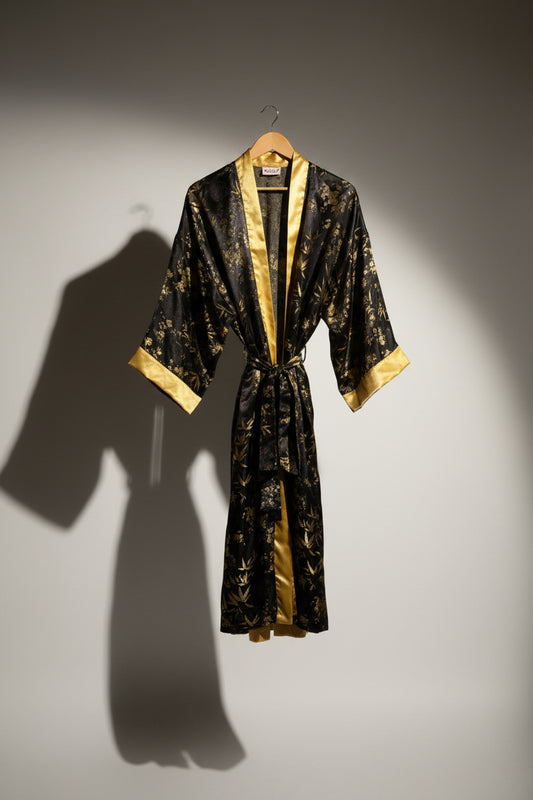 Vintage Black & Gold Kimono Robe Men’s Size S