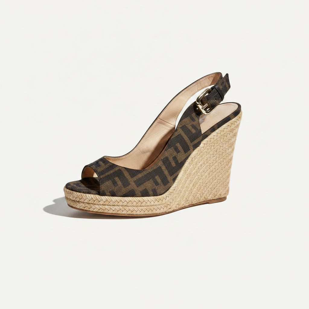 Fendi Espadrille Wedge Heels Bronze/Brown Size 37 7L