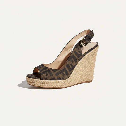 Fendi Espadrille Wedge Heels Bronze/Brown Size 37 7L