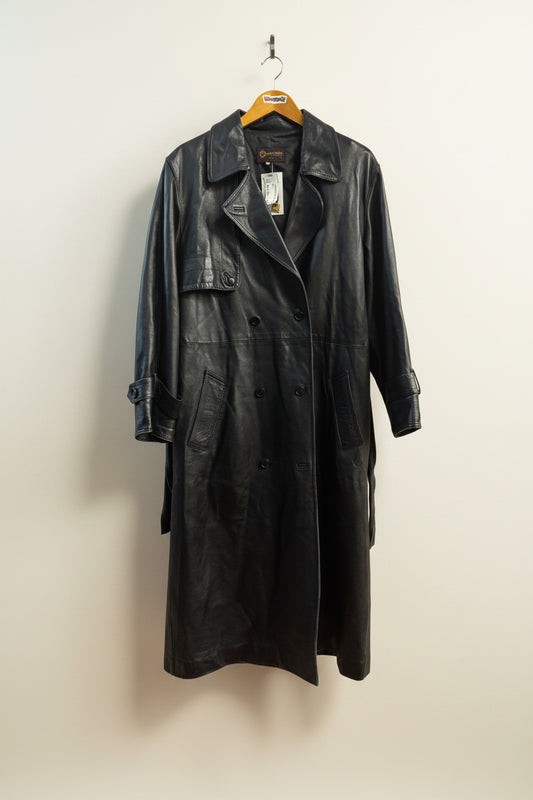 Leather School Black Leather Trench Coat Size 46