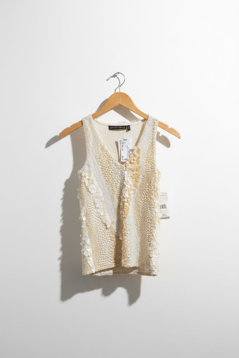 NWT Lafayette 148 Sequin Top Beige Ladies Size L