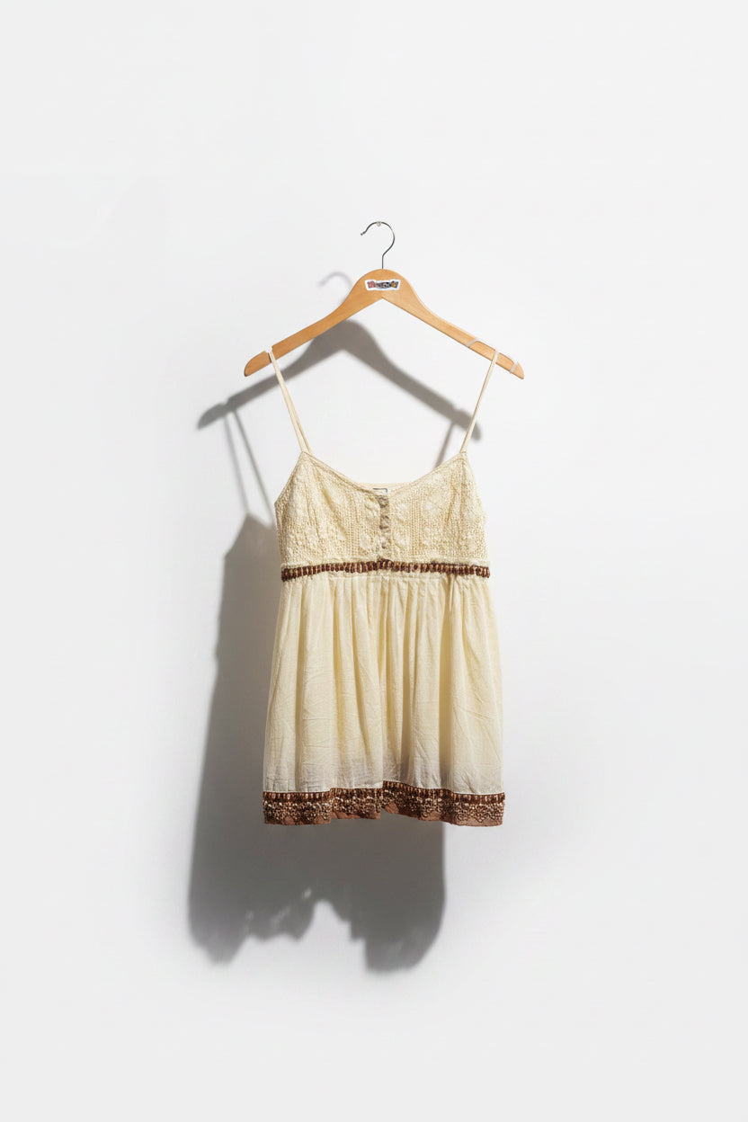 retrospettiva Tank Top Beaded Lace Top Yellow Ladies Size L