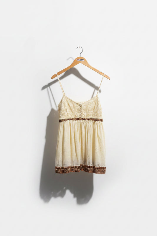 retrospettiva Tank Top Beaded Lace Top Yellow Ladies Size L