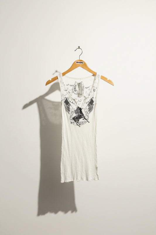 NWT Free People Ribbed Tank Horse Shoe White/Black Ladies Size L