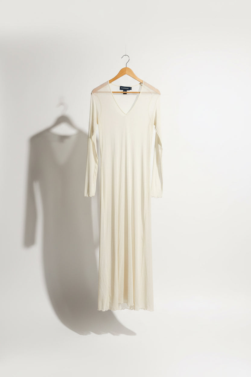 Ralph Lauren Blue Label Maxi Dress Sheer Cream Ladies Size L