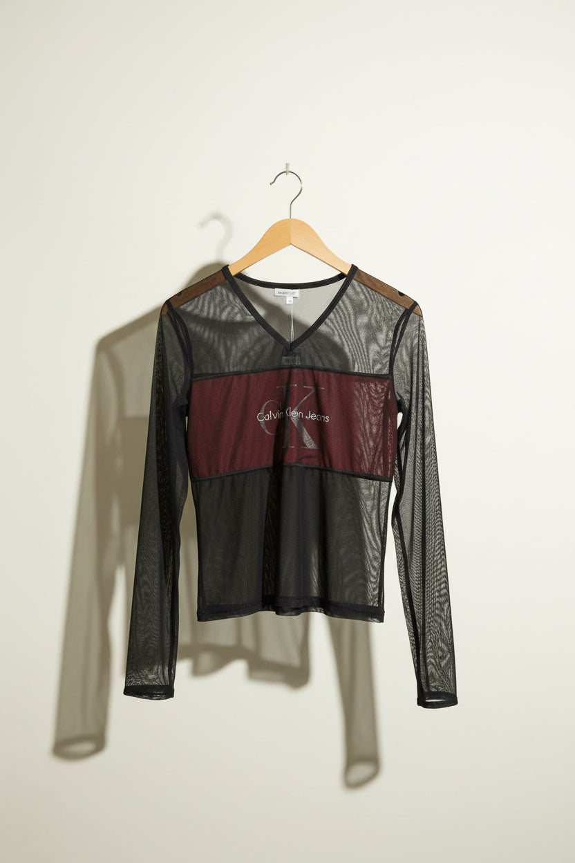 Calvin Klein Jeans Vintage Top Sheer Black/Red Ladies Size M