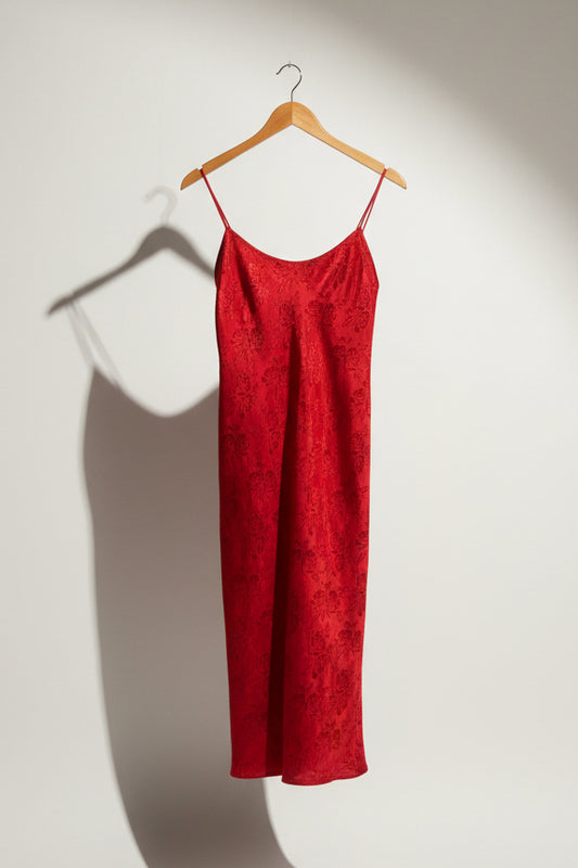 Vintage California Dynasty Red Rose Floral Maxi Slip Dress Size XL