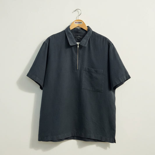 Vince Linen Zip SS Button Down black Men’s Size D8-