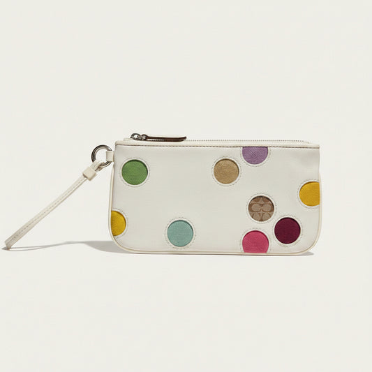 Coach Polka Dot Wristlet Wallet White Multi