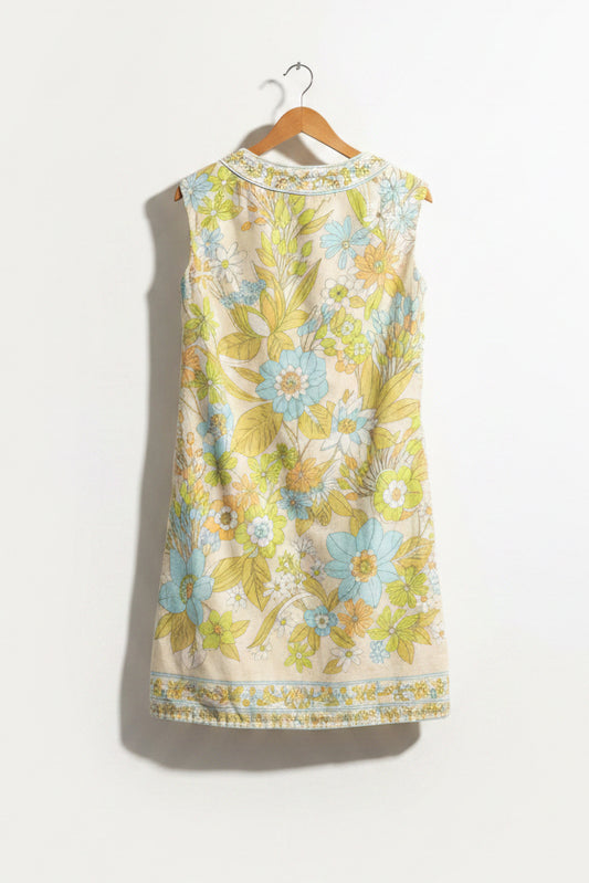 (As Is) Vintage 60s MCM Yellow Floral Midi Dress Size S