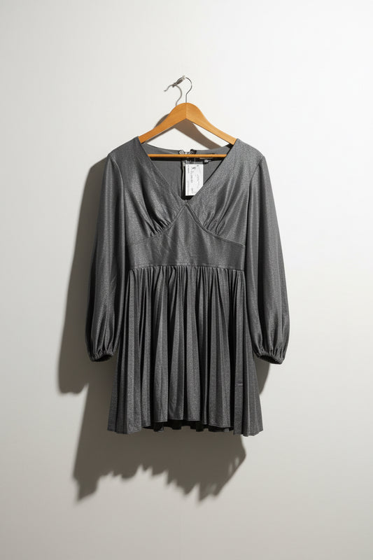 Vintage 60s Silver Pleated Mini Dress Size S