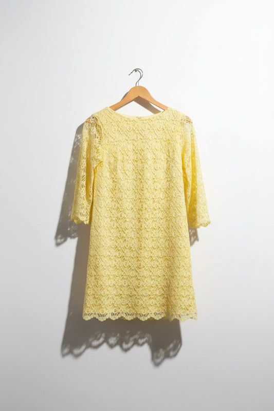 Vintage 1970s Yellow Lace Midi Dress Size M