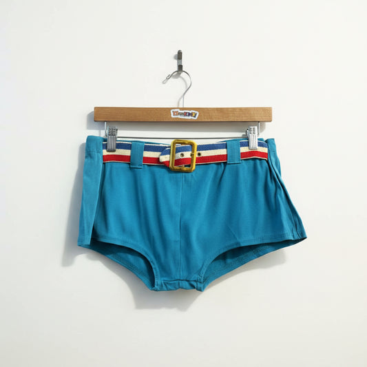 Vintage 70s Mini Shorts Belted Blue Size D5