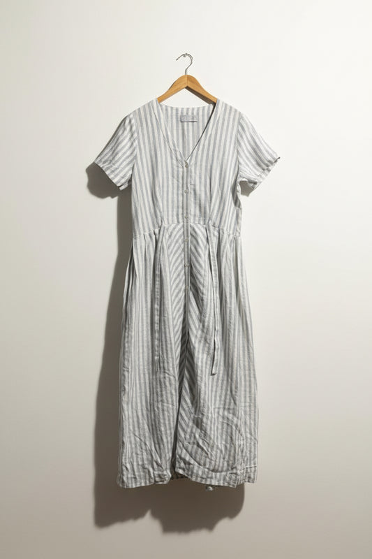 Liz Alig Linen Maxi Dress Stripes Baby Blue/White Size L