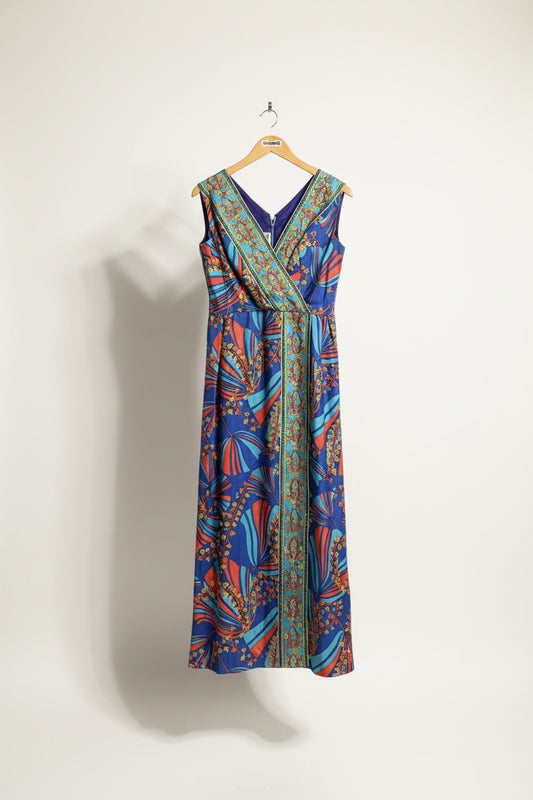 Union Made Vintage Maxi Dress Tank Floral Blue/Red/Yellow Size S