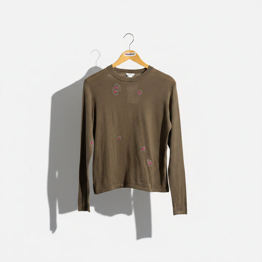 Diversity Repair Lab x Shen NY Silk/Cotton Sweater Top Heart in a Cage Sashiko Mends Brown Size 1