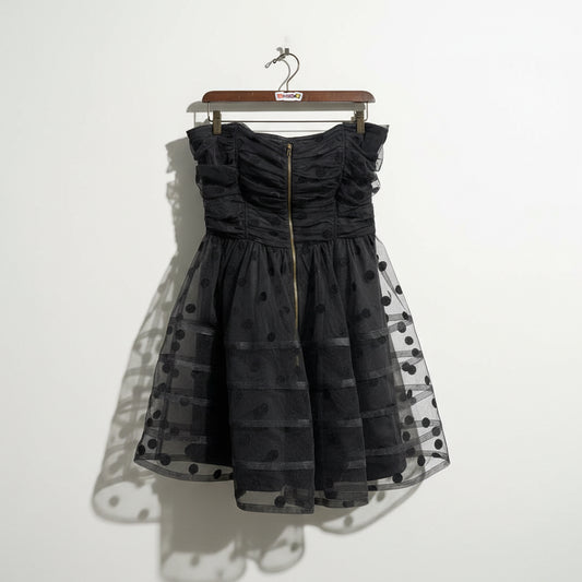 Betsey Johnson Strapless Mini Dress Tulle Polka Dot Black Size 12