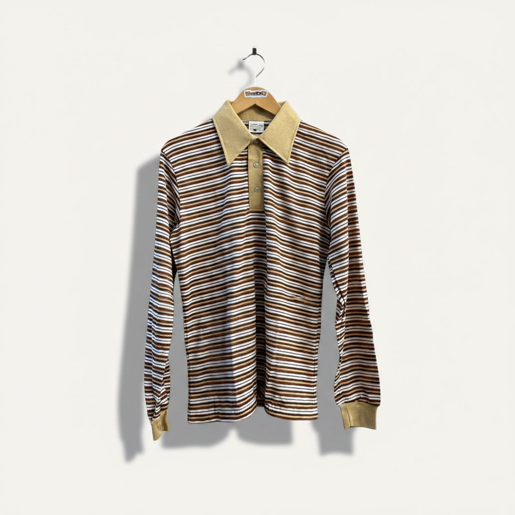 Shelfield Vintage Polo Striped Tan/Brown/White Men’s Size M