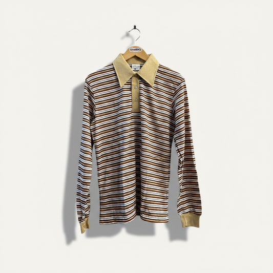 Shelfield Vintage Polo Striped Tan/Brown/White Men’s Size M