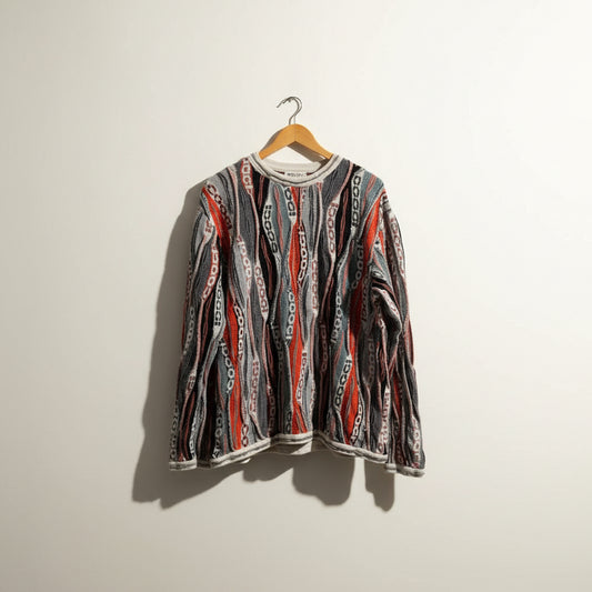Coogi Sweater Vintage Knit Grey/Red/Black Size 2XL