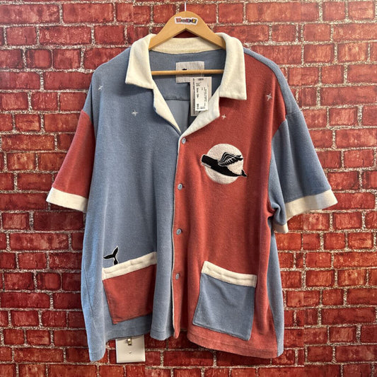 Tombolo Flying Whale Embroidered SS Button Up Color Block Men’s Size XL