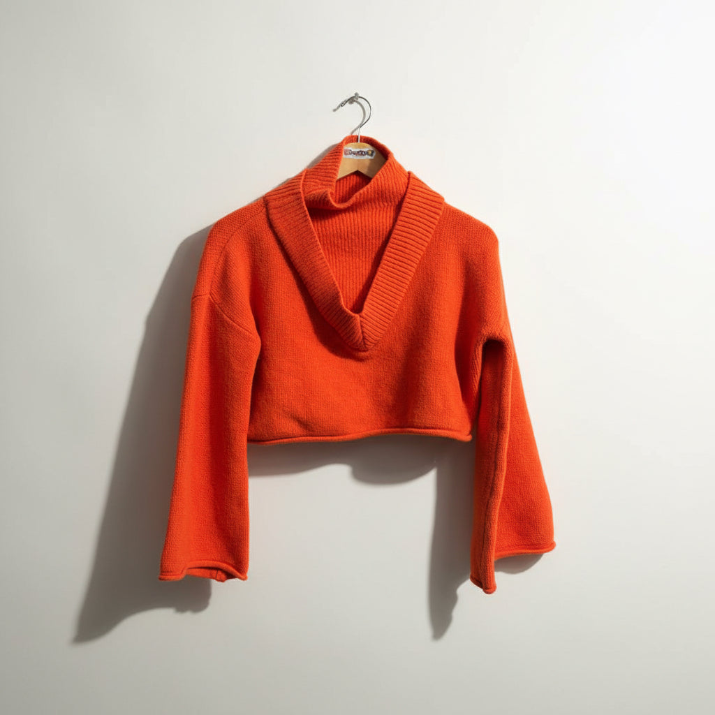 Victor Glemaud Turtleneck Crop V Neck Orange Ladies Size M
