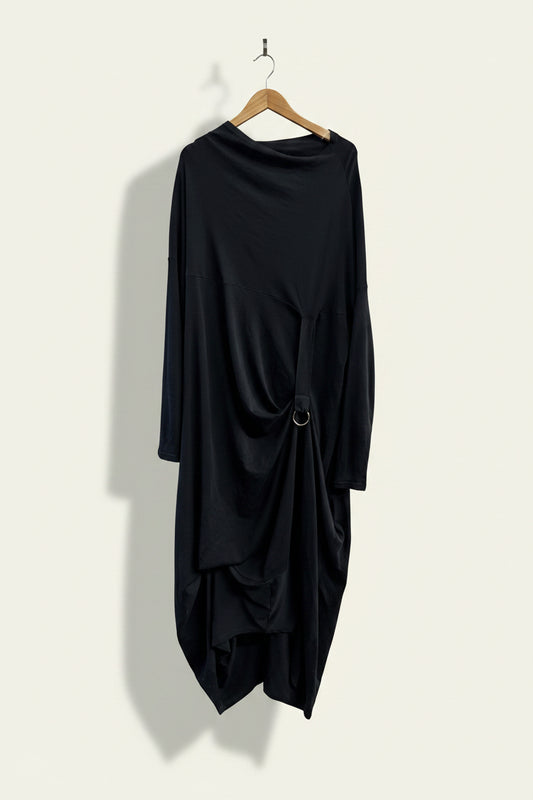 Metamorphoza Dress Vertical Belt Slouchy Neck Black Size 2XL