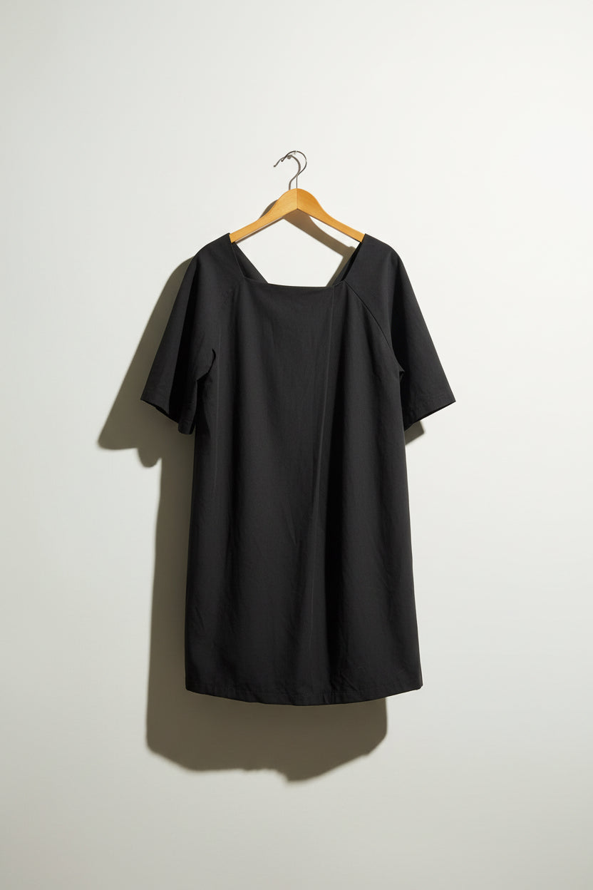 ALPHA60 Midi Dress Asymmetrical Back Button 1/2 Sleeve Black Size M