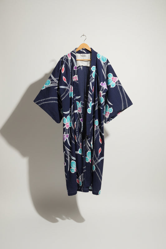 Vintage Blue Floral Kimono Size XL
